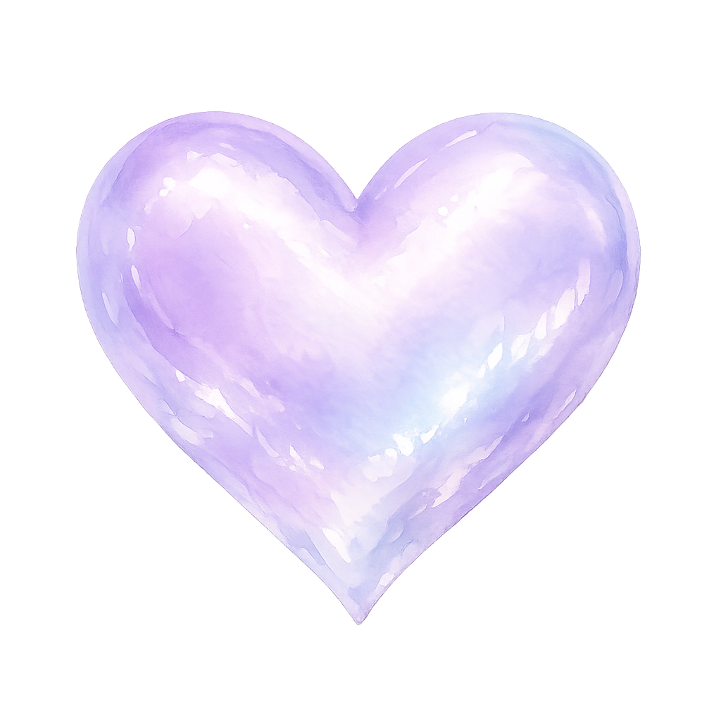 A softly painted lavender heart, full of light